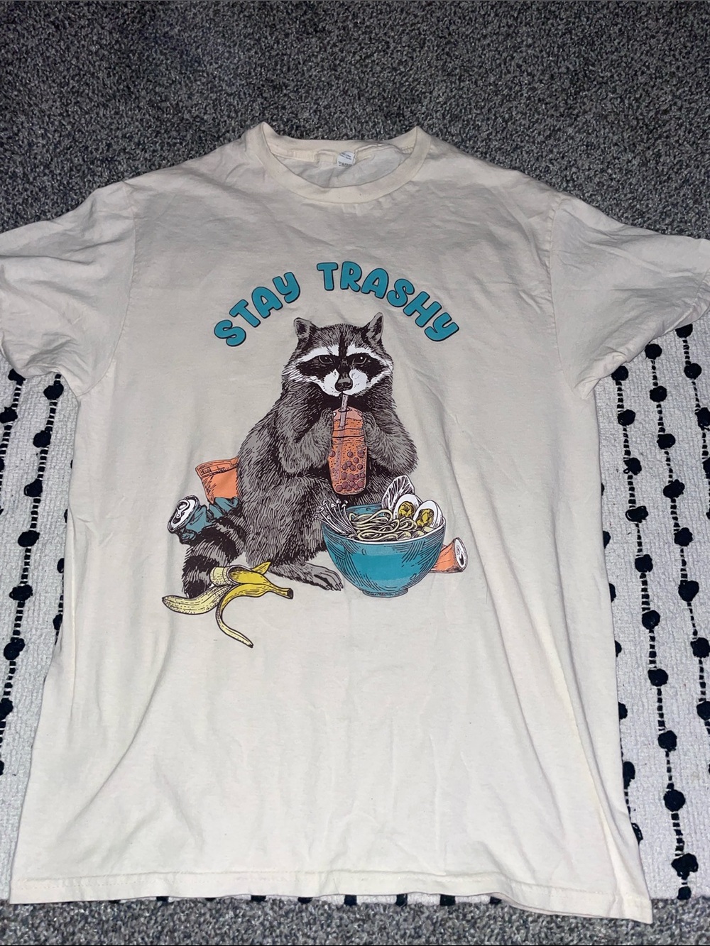 Stay Trashy Raccoon Graphic Tee - Cream